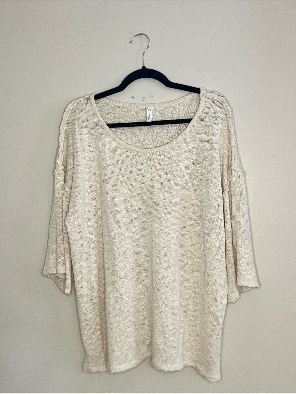 Relaxed Cream Knit Scoop Neck Tunic Top